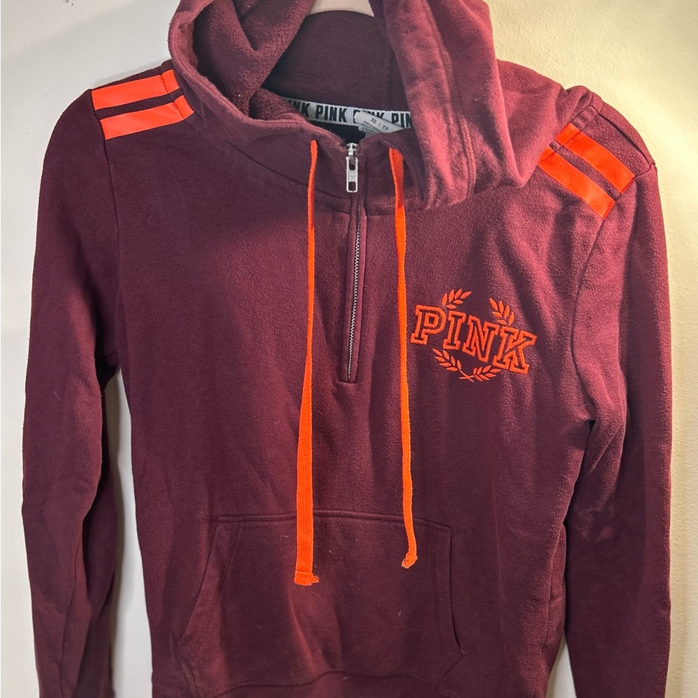 Victoria's Secret Pink Burgundy and Coral Quarter Zip Up Hoodie